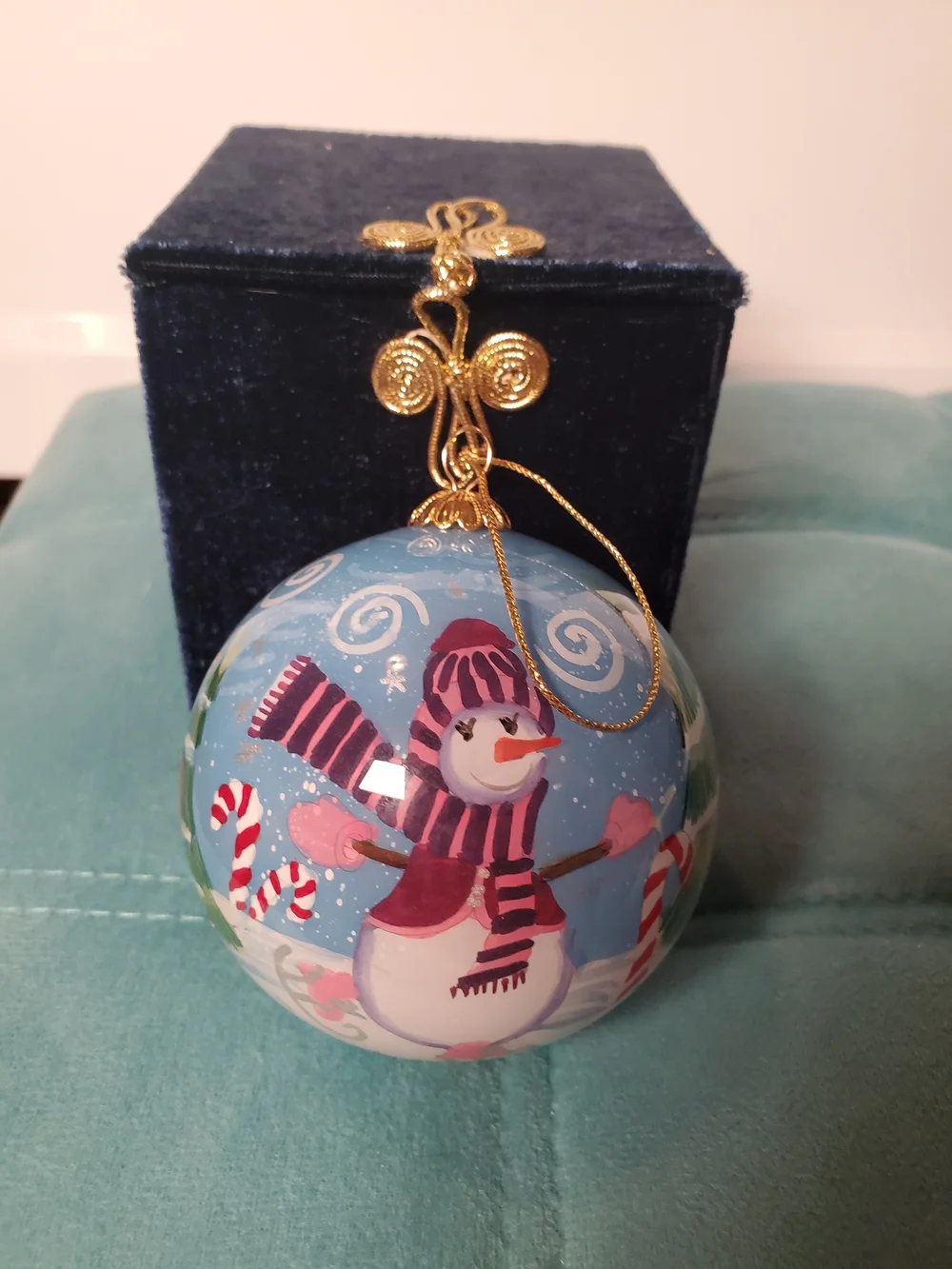 Pier 1 2005 Li Bien Snowman Christmas Ornament With Box & Card Vintage